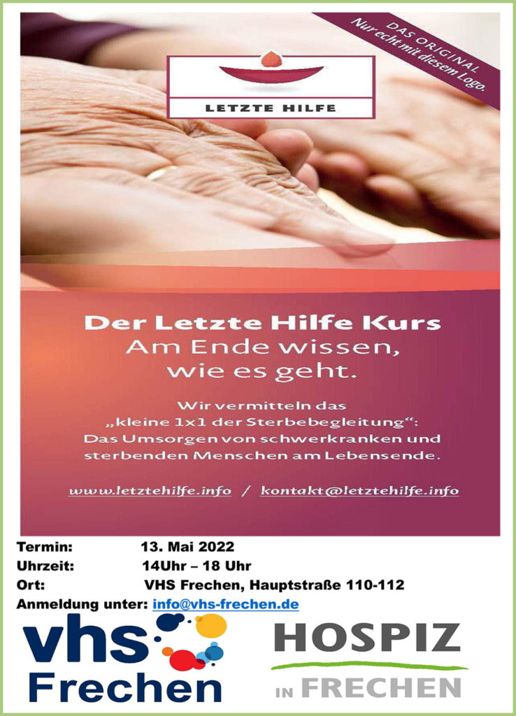 Letzte Hilfe Kurs - Hospiz in Frechen - VHS Frechen - 13.05.2022 - 14-18 Uhr